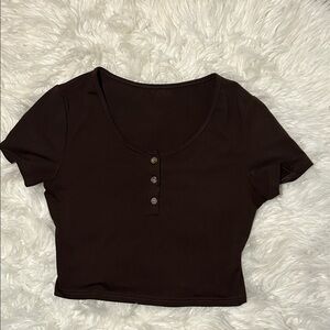 ROMWE Women's Brown Button-Up Crop Top